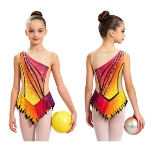 Maillot de Gimnasia Rítmica para Niñas, con Malla, Rayas Diagonales, Pedrería, Sin Mangas, Cuello Redondo, Parte Inferior con Diseño de Llama, para Competición, Personalizado - Product Image 2
