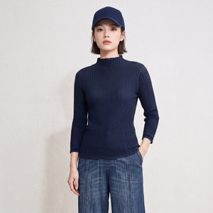 Atasan Wanita Kerah Mock Neck Berlipit Lengan Panjang Tekstur Waffle Blus Plissé Elegan Gaya Miyake Elastisitas Tinggi Kemeja Fashion - Product Image 5