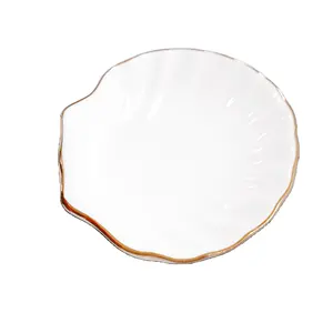 Plato de concha con baratija, bandeja de cerámica para joyería, caja decorativa para pendientes, plato de anillo, escritorio para ornamento de Mar, Playa, decoración del hogar de verano