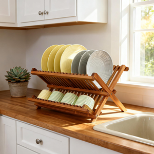 Kitchen Bamboo Roll-up Dish Drying <b>Rack</b> <b>Storage</b> Holder and Plate/Bowl <b>Rack</b> Convenient and Eco-Friendly Dish Drying Solution - Product Image 2