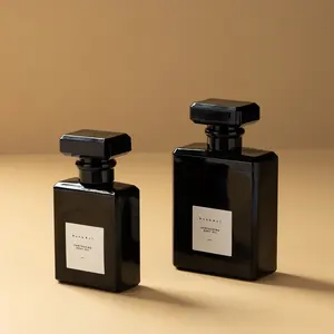 30ml 50ml 100mL Botella de perfume vacía Embalaje Cuadrado Negro botella de perfume de vidrio personalizada con caja y tapa personalizada