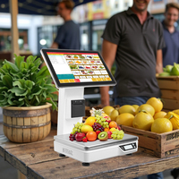Système de point de vente tout-en-un avec double écran tactile, machine de caisse intégrée avec balance, Windows Android OS, capacité de 15 à 30 kg