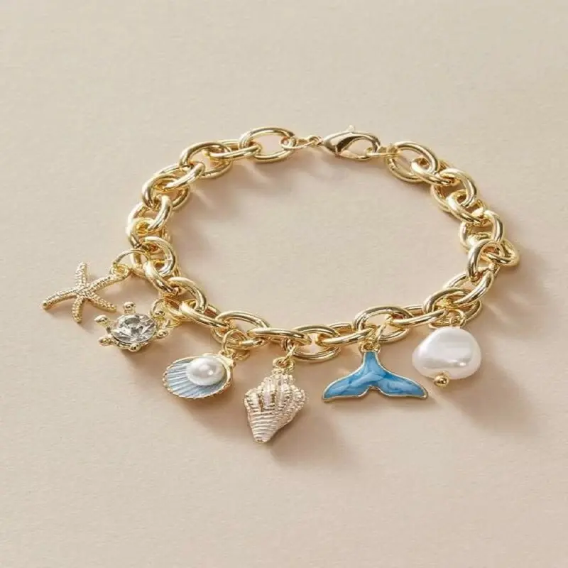 Muestra gratis mar estrellas de mar Shell colgante pulsera de perlas estilo barroco de cola de pescado de pulsera de diamantes pulsera de encantos