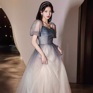 Ethereal Graduation Evening Gown Women Sweetheart Neckline Empire Waist Gray Tulle Party Dress Coming Of Age Ceremony - Product Image 2