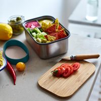 Récipient de nourriture pour déjeuner de préparation de repas sans plastique avec couvercle en bambou, boîte à sandwich en acier inoxydable, 1,25 L/ 42 floz