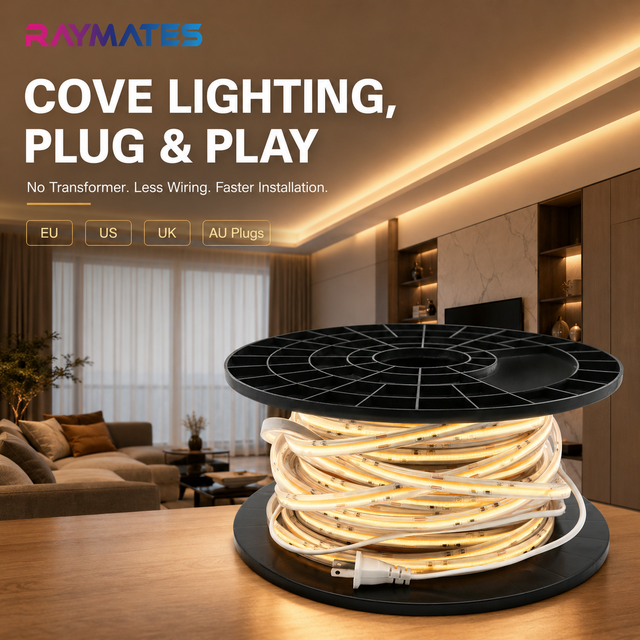 Raymates AC220 High Voltage ETL Certified 50M US Plug 5000k Fcob Led CRI 90 Flexible IP67 Cob Tape Strip
