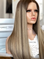Perruque en cheveux humains casher SHY, racines brun cendré blond, dessus en dentelle, cheveux naturels, nœuds doux, aspect naturel, sur mesure