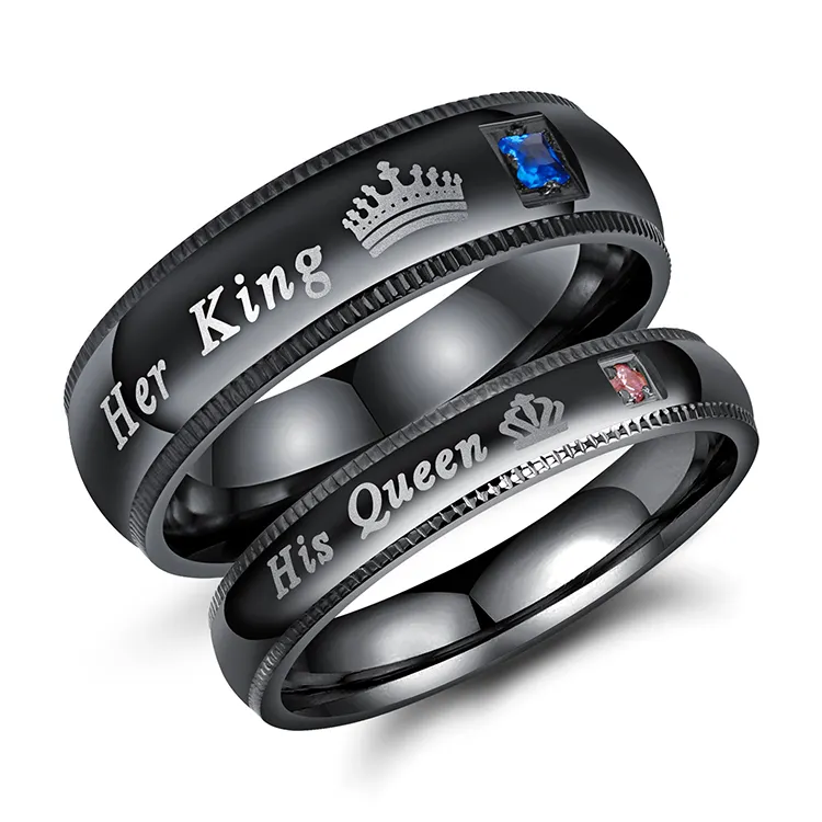 2Pcs Men Women Titanium Stainless Steel His Queen Her King Couples Rings Set For Wedding Valentine's Day Jewelry