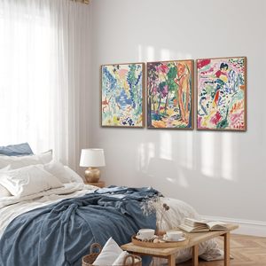 Ensemble d'art mural sur toile encadrée <span class=keywords><strong>Matisse</strong></span> Gallery, grande décoration murale d'exposition de musée, peinture murale abstraite <span class=keywords><strong>Matisse</strong></span> Garden - Product Image 1