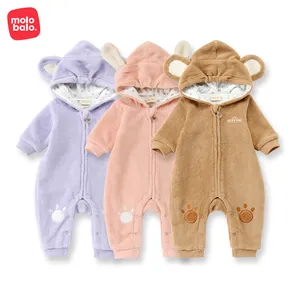 New Autumn Winter Infant Cartoon Bear Rompers Warm Baby Jumpsuit Overall Hooded Baby Clothes Full Cotton Cute 100% Polyester