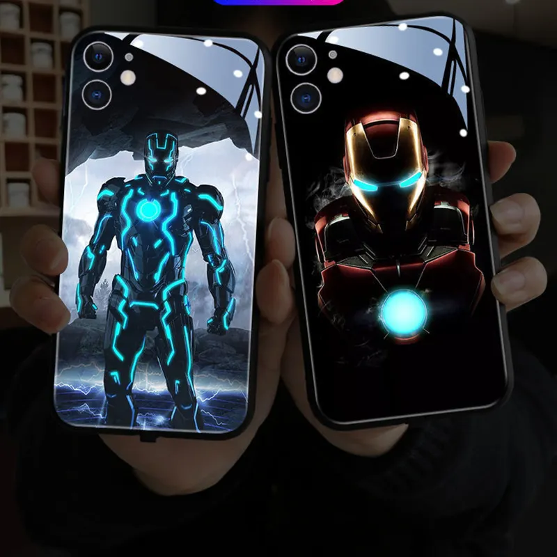 Super Heros Venom Voice Control Call Flash Cover Phone Case Luminous Tempered Glass for Iphone 13 12 11 Pro Max XR 6 7 8 Plus