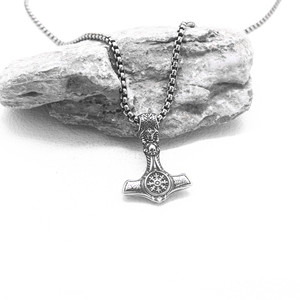 yunnique Thunder Hammer Pendant Titanium Steel Unisex Necklace European American Style Retro Jewelry <b>Cross</b> Shape - Product Image 3