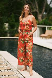 Huachen bền vững Viscose Frill Jumpsuit-động vật nguyên thủy tự nhiên - Product Image 6