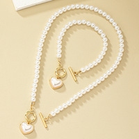 Ensemble de bijoux fantaisie vintage, collier ras du cou en perles baroques, pendentif cœur géométrique, bracelet pour femmes