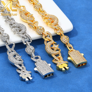 Hip-Hop Custom Cz Charms Cuban Chain Jewelry 10mm 18k Gold Plated Bracelet Brass Iced Out Zircon Moon Star Bracelet for <b>Men</b> - Product Image 6