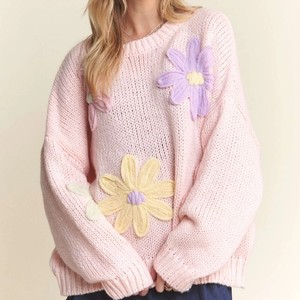 Tùy Chỉnh Mùa Thu Của Phụ Nữ Hoa Đính 100% Polyester Thoáng Khí Giản Dị Dài Tay Áo Quá Khổ Đan Áo Len Hàng Đầu Nhà Sản Xuất - Product Image 2