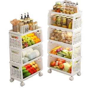 3/4-Layer Movable Plastic Vegetable Storage Rack Rectangle Organizer with Wheels Thick PP <b>Kitchen</b> Accessories Seasoning <b>Shelf</b> - Product Image 1