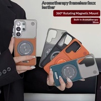 Étui de téléphone magnétique en cuir PU pour Samsung Galaxy S26 Ultra 360 °   Support rotatif pour téléphone avec lumière, parfum, protection antichoc et refroidissement