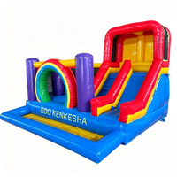 Castillo Inflable Comercial con Tobogán, Pista de Obstáculos Arcoíris, Castillo Inflable para Niños para Alquiler en Fiestas