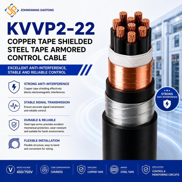 KVVP2-22 Stranded Copper PVC Shielded Steel Tape Armored Control Cable 6mm IP68 450/750V for Industrial Automation OEM CE RoHS