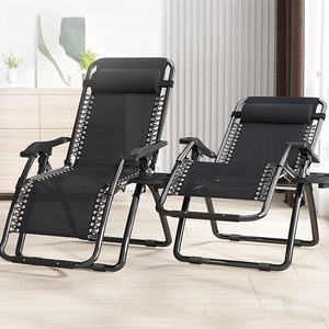Muebles de exterior portátil <span class=keywords><strong>plegable</strong></span> de acero negro <span class=keywords><strong>tumbona</strong></span> Silla de playa silla reclinable multiposición - Product Image 2