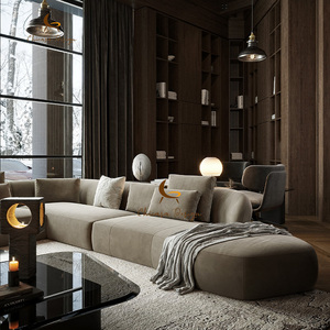 Sofá Modular en Forma de L, Estilo Italiano Minimalista, Tapizado en Tela de Microfibra y Terciopelo, para Sala de Estar de Casa, Villa o Apartamento de Lujo - Product Image 4
