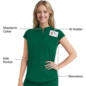 Conjunto de Uniformes Médicos FOXA para Mujer, Top Sin Mangas con Cuello Alto, Pantalón Recto con 9 Bolsillos, Cintura Elástica para Yoga, Uniformes de Hospital - Product Image 3