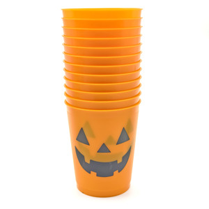 Vasos de Plástico Ecológicos Color Naranja con Logotipo Personalizado, Vasos con Diseño de Calabaza de Halloween, Aptos para Agua Hirviendo, Recuerdos para Fiestas - Product Image 1