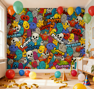 Graffiti bên hình nền vui vẻ bức tranh tường phòng bên tường trang trí Peel & Stick hình nền - Product Image 1