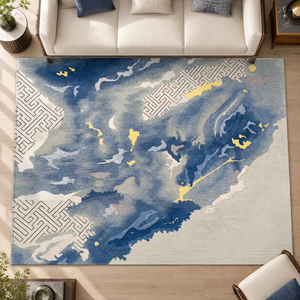 Alfombra de Lujo Personalizada, Abstracta, Hecha a Mano, con Mechones Cortados, Ecológica, Duradera, de Lana de Nueva Zelanda y Seda de Bambú, para Hotel o Villa - Product Image 2