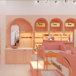 Diseño Interior de Tienda de Cosméticos de Moda, Estantes Dobles Personalizados Tipo Góndola, Mostrador de Exhibición de Belleza de Madera - Product Image 6