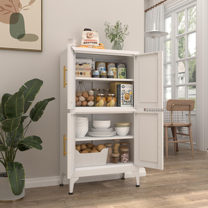 Armoire haute en métal blanc, meuble de rangement au sol avec étagères réglables pour aliments et <span class=keywords><strong>vin</strong></span>, armoire de chambre ou d'entrée - Product Image 5