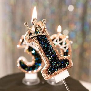 Bougies numériques couronne diamant noir en cire de paraffine pour décoration d'anniversaire d'enfants et de fêtes - Product Image 4