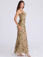 Robe longue corset élégante Joydressing, motif floral nude, sexy, à fines bretelles, avec baleines, moulante, pour soirée, vente en gros, fournisseur personnalisé