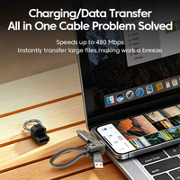 Câble de charge rapide portable 240W 4 en 1 avec porte-clés, type C, alliage d'aluminium, chargeur portable multifonction