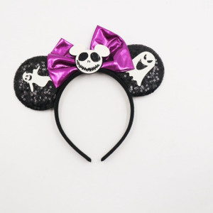 Conjunto de Falda Tutú de Calavera Fantasma de Halloween para Niñas MS Kids, Diadema con Orejas de Ratón y Lazo, Disfraz de Cosplay de Tul Morado y Negro, Talla Única - Product Image 3