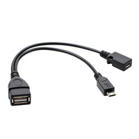 Câble adaptateur USB femelle vers Micro USB OTG de 0,2 m avec alimentation externe et port d'alimentation pour téléphones et tablettes (plastique)