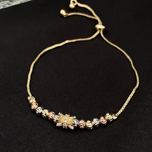 Beautiful Jewelry Tri Tone Plating Brass Metal <b>Beads</b> Cubic Zirconia Charms Slider <b>Bracelets</b> Unisex Jewelry <b>for</b> Women and Men - Product Image 2