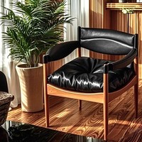 Nordic Denmark Stylist Komfort Einzelsofa Wohnzimmer Holz-Leder-Relaxsessel Umweltfreundlich Langlebig Hotel Zuhause Büro Apartment