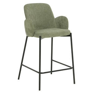 Tabourets <span class=keywords><strong>de</strong></span> <span class=keywords><strong>bar</strong></span> élégants en tissu vert avec pieds en métal noir Design ergonomique Siège arrière souple pour coin repas - Product Image 1