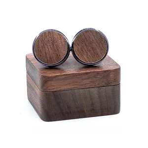 Wholesale Different Colors Round French Shirt Sleeve Metal Brass Wooden Cufflinks Set For Men