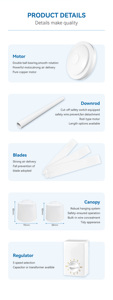 Ventilateur de plafond économique à moteur en cuivre, blanc, pour décoration intérieure, cinq vitesses de vent, pour l'Amérique du Sud - Product Image 5
