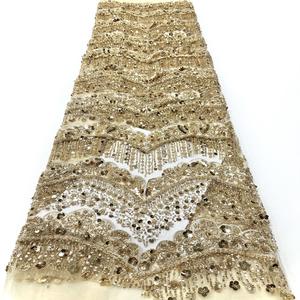 Lavande violet vague bord gland Sequin perlé broderie tissu maille tissu danse Couture robe de mariée fête robe de soirée - Product Image 3