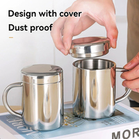 Vente en gros de tasses à double paroi en acier inoxydable 304 avec couvercle, résistantes à la chaleur, pour le thé au lait, le café, le bureau, l'école, la maison, le camping