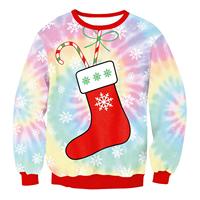 Sweat-shirt de Noël personnalisé avec impression par sublimation, motif tie-dye pastel, graphique de chaussette de Noël, manches longues, pull de fête OEM