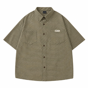 Camicia Vintage a Maniche Corte con Micro Quadretti Blesstop, Camicia Oversize con Bottoni per Uomo, Abbigliamento Casual <span class=keywords><strong>Streetwear</strong></span> - Product Image 2