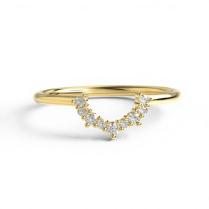 Luxury 18K 14K Gold Plated Curved Round Brilliant Cut Lab Grown Diamond Wedding Band V Shaped Contour <b>Stacking</b> Engagement <b>Ring</b> - Product Image 1