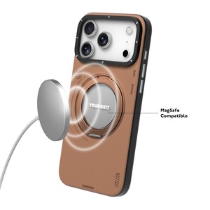เคส <span class=keywords><strong>YOUNGKIT</strong></span> สำหรับ iPhone 17 Pro Max พร้อมขาตั้งหมุนได้ ป้องกันแรงกระแทก ผลิตจาก TPU + หนัง PU  ฝาหลังโทรศัพท์ - สีเทา - Product Image 4