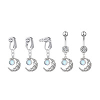 Anneaux de nombril pendantes Papillon Lune Planète en acier inoxydable plaqué argent avec clip CZ, bijoux de nombril pour mariage