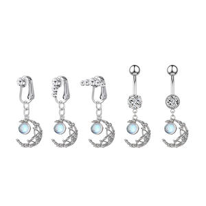 Mariposa Luna planeta colgando ombligo anillos CZ Clip <span class=keywords><strong>en</strong></span> pendiente no Piercing y acero inoxidable Piercing vientre Piercing joyería - Product Image 2